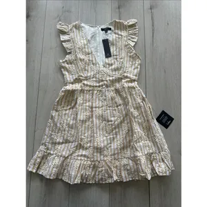 Lulus Sunny Crush Striped Embroidered Mini Dress Beige/Ivory M NWT IN PACKAGE thumbnail 5