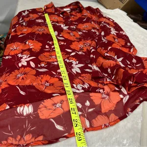 Cabi size M hot house red Orange blouse sheer floral button up long sleeve top thumbnail 7