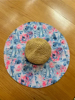 Lilly Pulitzer Sea‎ To Shining Sea Floppy Straw Sun Beach Hat Blue Pink Sailboat thumbnail 2