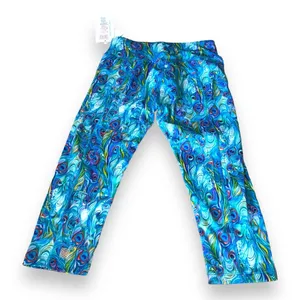 LuLaRoe Jade Peacock Feather Capri Leggings XS Blue Athletic Yoga Pants‎ NWT thumbnail 8