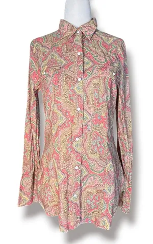 Tin Haul‎ Paisley Western Snap Shirt Pink Coral Turquoise Boho Cowgirl Small thumbnail 1