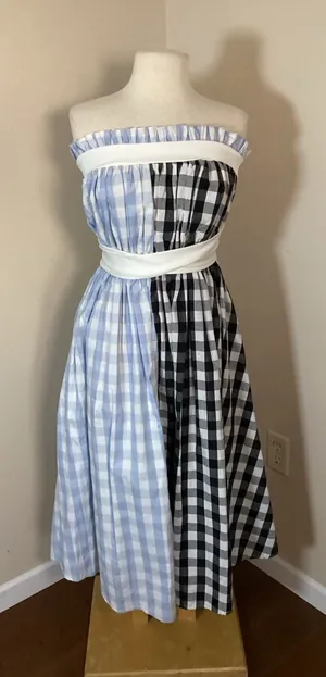 TOV Los Angeles Size 38 Strapless Gingham Midi Dress thumbnail 1