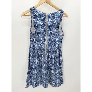 Milly Dress Women 8 Blue White Paisley Print‎ V-Neck Sleeveless Back Zip Mini thumbnail 2