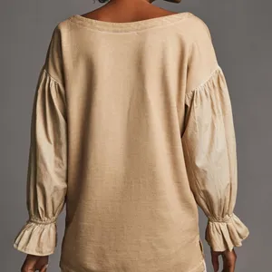 Anthropologie Beige Balloon Sleeve Top thumbnail 2