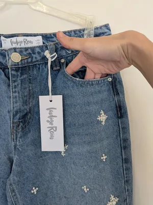 NWT Pearl Beaded Star Embellished Straight Leg Denim Jeans Sz 9 Medium Wash thumbnail 13