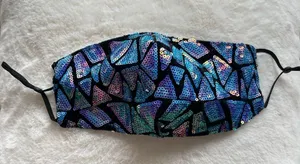 NWOT Blue Rainbow Iridescent Holographic Sequin Face Mask thumbnail 3