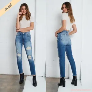 Revice Denim super high rise distressed‎ fray hem jeans thumbnail 2