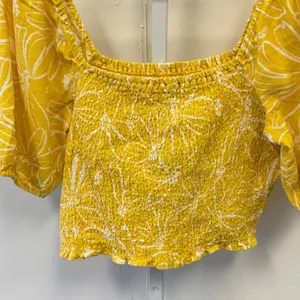 NWT Universal Thread Linen Blend Floral Smocked Puff Sleeve‎ Crop Top XL Yellow thumbnail 5