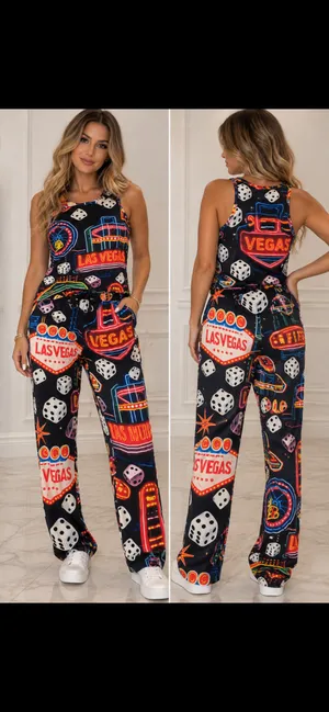 Las Vegas Sin City Themed Multicolor Themed 2 Piece Set ( SZ L) NWOT Gambling thumbnail 2