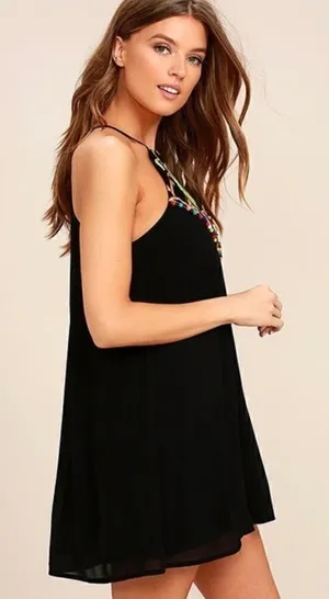Lulus Piece of Caicos black Embroidered Shift Dress thumbnail 1