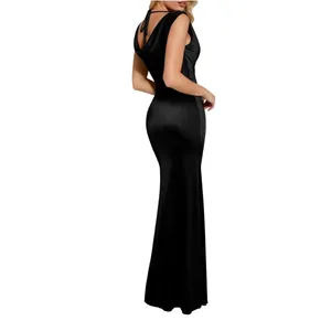 NWT Popilush Shapewear Maxi‎ Dress Cowl Neck Built-In Bra Black Small thumbnail 3