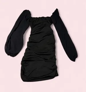 SHEIN Black Off-Shoulder Ruched Mini Dress with Bishop Sleeves size small tall thumbnail 1