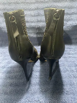 Badgley Mischka “July”Leather Black Laser-Cut Peep-Toe Stiletto Booties thumbnail 6