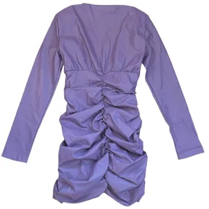 NWT Zara Faux Leather Ruched V Neck Dress Purple Size Small thumbnail 9
