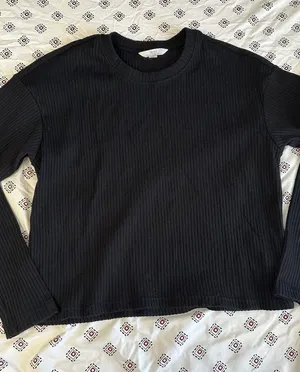 Time And Tru Women’s Black Ribbed Long Sleeve shirt top SMALL round neck thumbnail 1