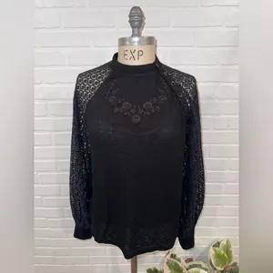 Free People Black Sweetest Thing Thermal Top Crewneck Top thumbnail 2