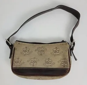 Vintage Dooney & Bourke Womens Baguette Bag One Size Brown Monogrammed Mini Zip thumbnail 1