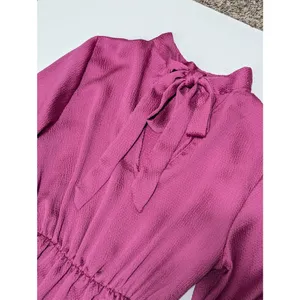 Vici Call Me Angel Dress Satin Pink Long Sleeve Tie Back Mock Neck Flirty Girly thumbnail 4