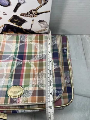Rare COACH Multicolor Plaid Patent Cosmetic Pouch thumbnail 14