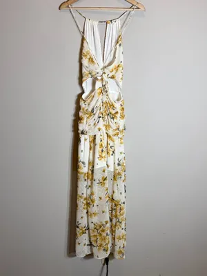 Hello Molly Just Us Floral Maxi Dress Womens Medium White Yellow Slits Open Back thumbnail 13