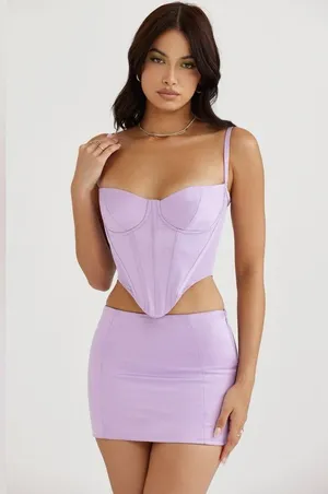 House of CB ELODIE ORCHID SATIN MINI SKIRT, Size Large, $135 thumbnail 7