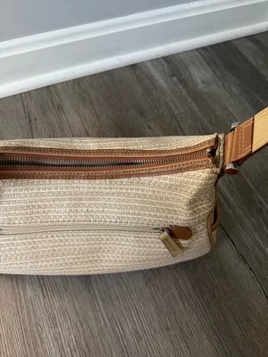 VTG Liz Claiborne Woven Beige Tan Straw Shoulder Bag Brown Trim Grandma Core S M thumbnail 4