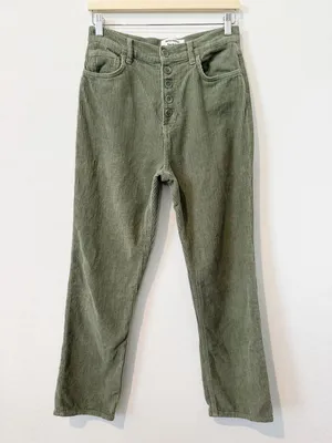 Reformation Cynthia Pants Size 27 Moss Green Corduroy Button Fly Whimsigoth Chic thumbnail 4