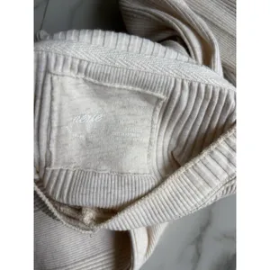 Aerie Cream Ribbed Henley Top Long Sleeve Button Front Fitted Thermal Size M thumbnail 6