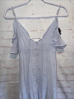 Astr the Lable Light Blue High-Low Maxi Dress with Ruffle Straps button down S thumbnail 2