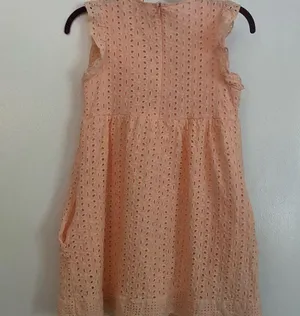Peach color eyelet babydoll mini dress - small thumbnail 3
