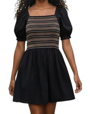 MADEWELL Black Smocked Embroidered Puff‎ Sleeve Poplin Mini Dress NWT Size Large thumbnail 1