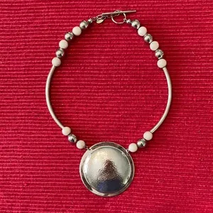 Vintage Park Lane necklace silver medallion with silver & grayish beads EVC thumbnail 2