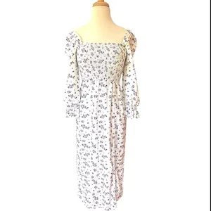 House of Harlow Linen Smocked Bodice Square Neck Floral Cottage Coquette Soft XS thumbnail 3