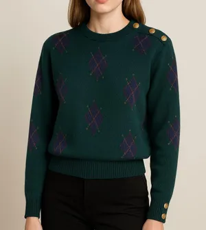 Vintage JH Collectibles Wool Sweater | Gold Crest Buttons | Tartan Argyle thumbnail 1
