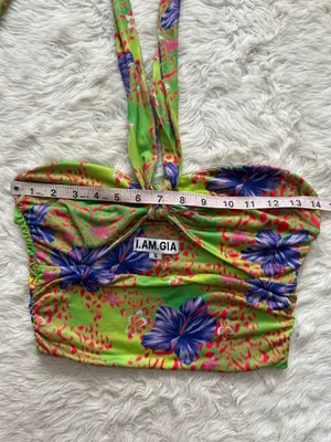 I.AM.GIA Top Isabella Halter Crop Top Cut Out Hibiscus Tropical Hawaiian Sz S thumbnail 7