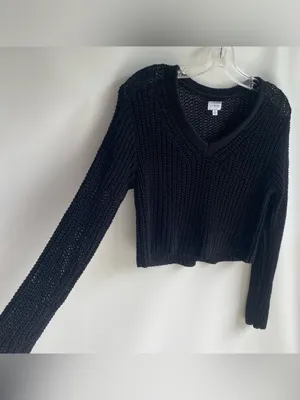 LA Hearts black loose chunky knit v neck cropped sweater fall winter minimalist thumbnail 6