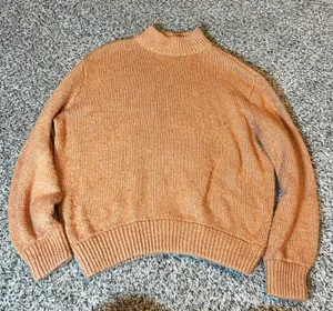 Aerie Mock Neck Ribbed Sweater Rust Orange Speckled‎ Knit Cozy Pullover S P thumbnail 1