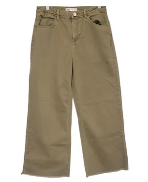 ZARA High-Waisted Wide-Leg Jeans – Olive Green with Raw Hem thumbnail 3