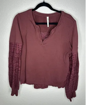 Anthropologie Blouse Womens Large Pink Crochet Embroidered Balloon Sleeve Top thumbnail 1