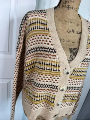 Blue Blush Sz M Fair Isle Geometric Button Front Cardigan 100% Cotton NWOT thumbnail 4