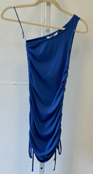 BB Dakota Steve Madden Ruch Into Love One Shoulder Mini Dress Blue XS BM208847 thumbnail 1