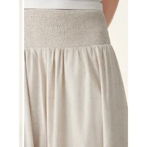 New OGL Women's Size S Ivory Beige European Smocked Waist Skirt With Pockets thumbnail 2