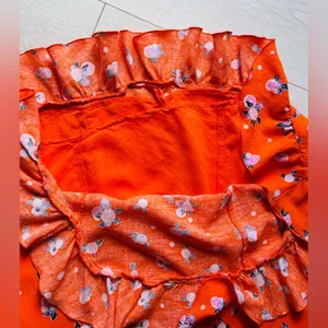 Free People Like a Lady Printed Mini Orange Dress Open Tie Back, Sz M thumbnail 7