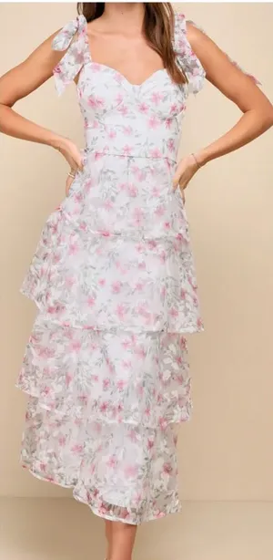 Lulus Endlessly Gorgeous White Floral Burnout Tie-Strap Midi Dress Size XL NWT thumbnail 1