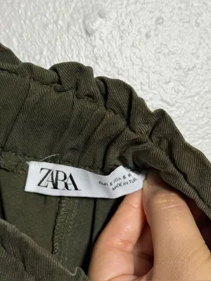 Zara Women Elastic Waist Preppy Olive Green Drawstring Jogger‎ Pants size S thumbnail 4