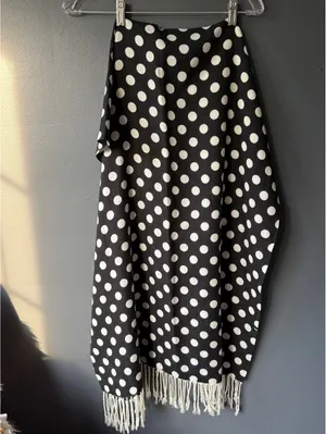 Black and White Polka Dot Shawl with Fringe thumbnail 2