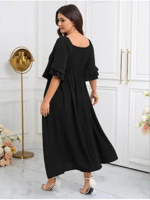 NEW Plus Size Smocked Square Neck Short Sleeve Dress 1X thumbnail 2