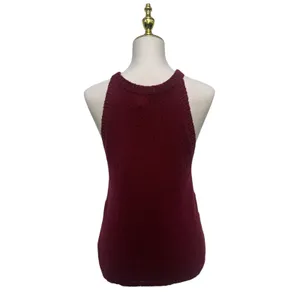 Maeve Halter Knit Tank Top Burgundy‎ Red 100% Cotton Sz M Anthropologie Boho thumbnail 5