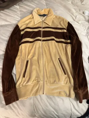 JCPenney Vintage velour unisex brown and tan track jacket thumbnail 1