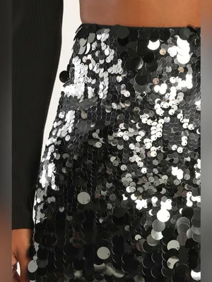 Lulus Iconic Shimmer Silver Sequin High-Waisted Mini Skirt Size XL thumbnail 4